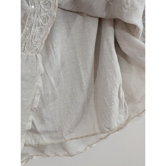 Tempo Paris Ivory Boho Tunic 3D Flowers Sequins Flowy Fairy 3/4 Sleeve Sz L - Picture 9 of 11